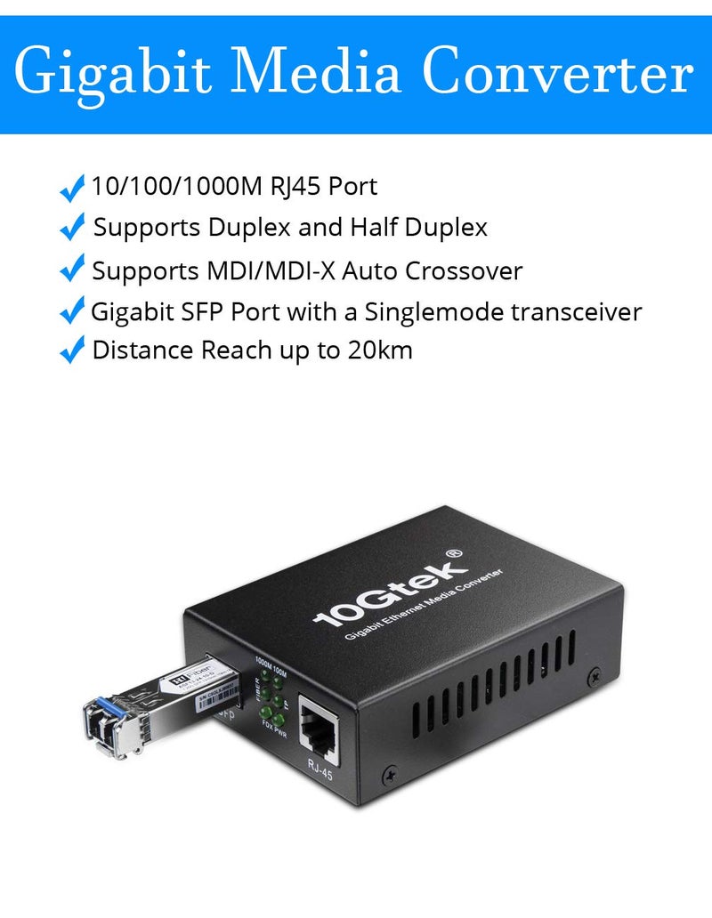 HYFIBER Fiber to Ethernet Media Converter, Gigabit Single Mode SFP LC Converter, 1000Base-LX to 10/100/1000M RJ45, SMF, 1310nm, up to 20km (12.4miles) - Image 2